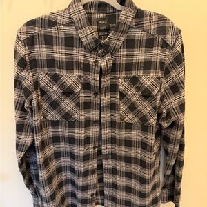 RVCA Men's Black and Grey Plaid Button Down Shirt